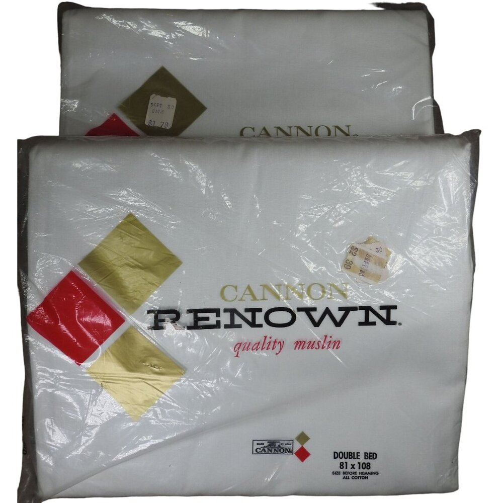 Vintage Cannon Renown Quality Muslin Sheet 81 x 108 Double 100% Cotton Lot of 2